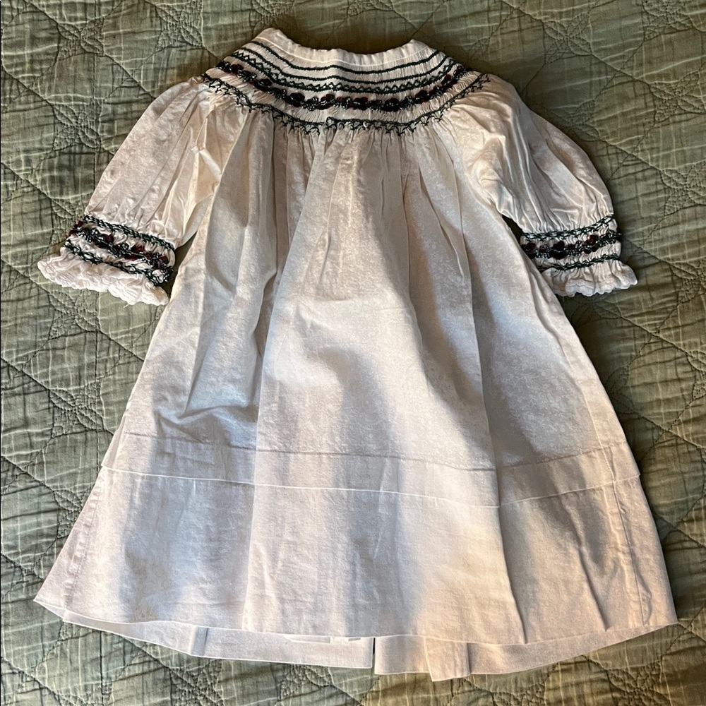 Vintage White Smocked Girls' Dress with Multicolor Embroidery